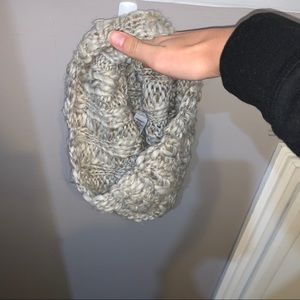 Neutral colored knitted scarf